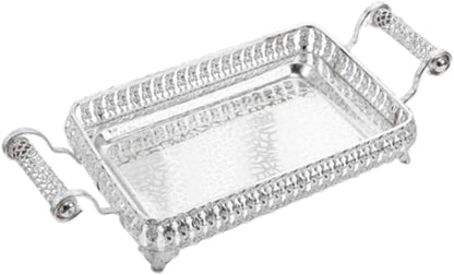 Portable Serving Tray with Handles for Tea and Coffee 45x20cm for Special Occasions, Silver