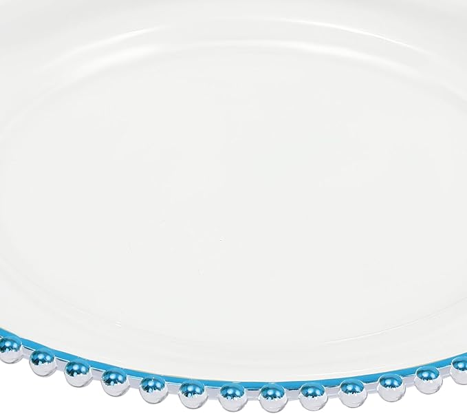 25 PCS Clear Charger Plates Bulk, 13 Inch Beaded Rim Plastic Charger Plate Round Service Plates Decorative Chargers Bulk for Table Setting Wedding Party Event(Blue)