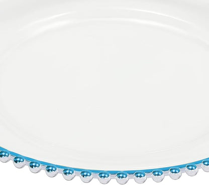 25 PCS Clear Charger Plates Bulk, 13 Inch Beaded Rim Plastic Charger Plate Round Service Plates Decorative Chargers Bulk for Table Setting Wedding Party Event(Blue)