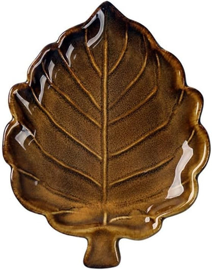 Ceramic Cutlery Salad Bowl Snack Plate Ceramic Appetizer Plate Unique Seasoning Plate Snack Plate Leaf-Shaped Small Plate Fruit Pastry Plate Small Bowl (Color : A)