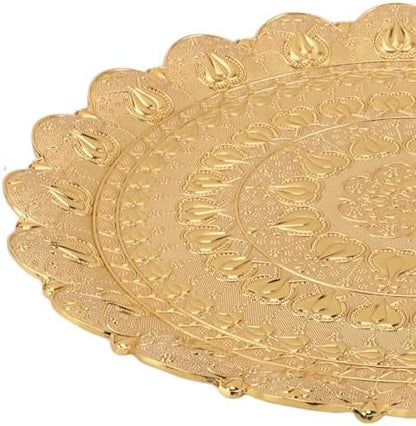 Jeanoko 1PCS Gold Serving Trays, 13.8" Dia Round Metal Serving Tray, Turkish Tea Coffee Serving Tray, Coffee Plate for Bar Outdoor Dessert