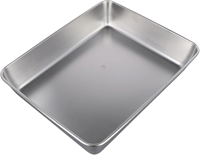 Stainless Steel Serving Tray with Deep Edges, Rectangular Food Platter for Kitchen, Camping, Picnics, School Cafeteria, Dishwasher Safe, Silver(30 * 25 * 5.5)