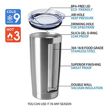 20oz Tumblers Bulk Stainless Steel Cups with Lid Double Wall Vacuum Insulated Coffee Mugs for Cold & Hot Drinks Pack (Stainless Steel-A / 1 Count (Pack of 1))