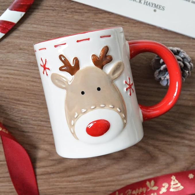 Christmas Ceramic Appetizer Plates for Tapas, Salad, Appetizer, Dishwasher Safe, Microwave Safe, Freezer Safe (Mug 12.6 * 8.2 * 9.9cm)