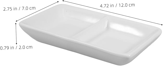 5-Inch Pure White Ceramic Appetizer Serving Tray Divided Sauce Dishes for Snacks Soy Sauce Dish for Dipping and Spice 2-Compartment Design