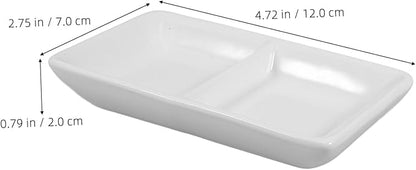 5-Inch Pure White Ceramic Appetizer Serving Tray Divided Sauce Dishes for Snacks Soy Sauce Dish for Dipping and Spice 2-Compartment Design