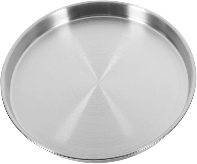 PRETYZOOM Stainless Steel Plate Round Serving Dish for Food Dinner Plates Steel Tray Silver Matte Versatile