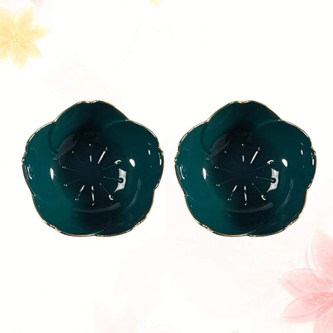 Soup Bowls, Rice Bowls, 2pcs Sauce Dishes Ceramic Seasoning Dipping Bowl Flower Shape Sushi Soy Dipping Bowl Appetizer Plates Serving Dish for Kitchen Home (Blue) Sushi Plates ( Color : Dark Green , S