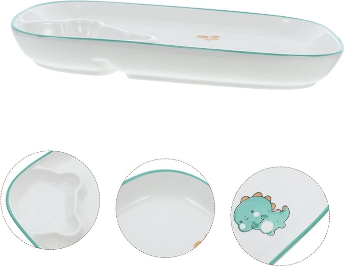 PRETYZOOM 1pc Ceramic Divided Food Serving Plate Simple Style Dumpling Dish Dip Chamber Blue Cartoon Design for Snacks Appetizers and Sauces for Parties and Gatherings