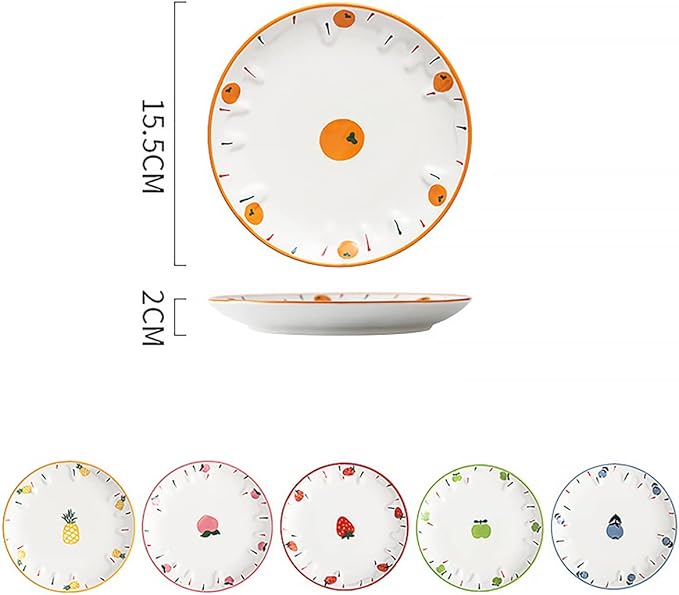 Set of 6 Ceramic Dessert, Cake, Appetizer & Snack Plates - 6 Inch Fruit Pattern Tea Party Serving Plates