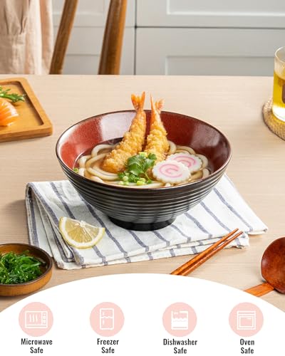 Large Japanese Ramen Bowl Set of 4 (Red-4 Bowl Set)