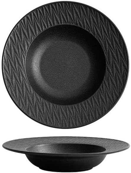 Kitchen Plates 9.75-inch White And Black Straw Hat Plate Appetizer Household Deep Soup Ceramic Western Salad Pasta Japanese Restaurant Plates(B)
