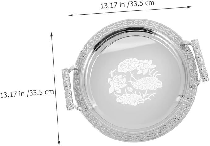 VOSAREA Antique Silver Serving Tray Round Fruit Plate Bread Plate Storage Dish for Home