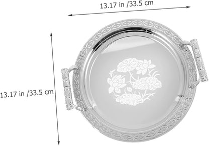 VOSAREA Antique Silver Serving Tray Round Fruit Plate Bread Plate Storage Dish for Home
