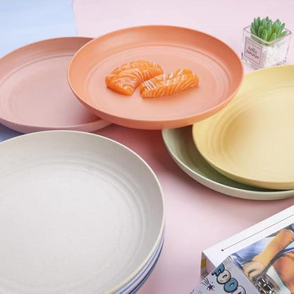 Unbreakable Wheat Straw Plates, 9 inch, Reusable Set of 4, Dishwasher Safe, BPA Free, Perfect for Kitchen, Outdoor, Picnic