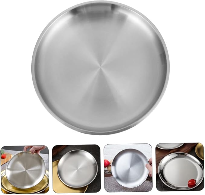 ABOOFAN 1Pc Thickened Round Stainless Steel Tray for Food Serving Stylish Fruit and Cake Plate Round Plate for Home Restaurant and Bakery Use