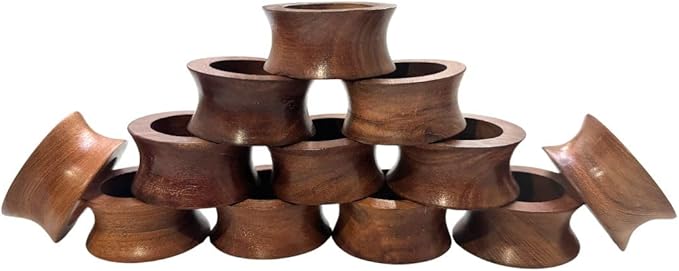 Napkin Holder Set of 12 Handmade Acacia Wood Dining Table Napkin Ring Classic Everyday Thanksgiving Holiday Christmas Festive Party Gift Farmhouse Décor