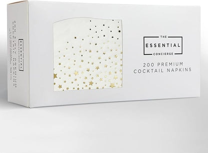 The Essential Concierge 200 Count Gold Star Cocktail Napkins, 3-Ply Paper, 5x5 Inch, Gold
