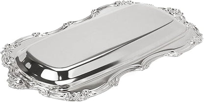 KUMGROT Small Fancy Serving Tray Tea Coffee Silver Tray Vintage Jewelry Organizer Elegant Dessert Platter Candy Table Supplies for Birthday Party Wedding Silver, 7.87"x4.84"
