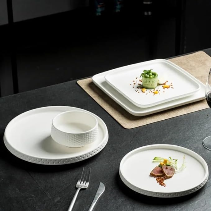 Dinner Tray Black White Steak Dinner Plate Simple Ceramic Frosted Tableware Western Tableware in The Kitchen European Style Dessert Cake Pan Dinner Plate(D)
