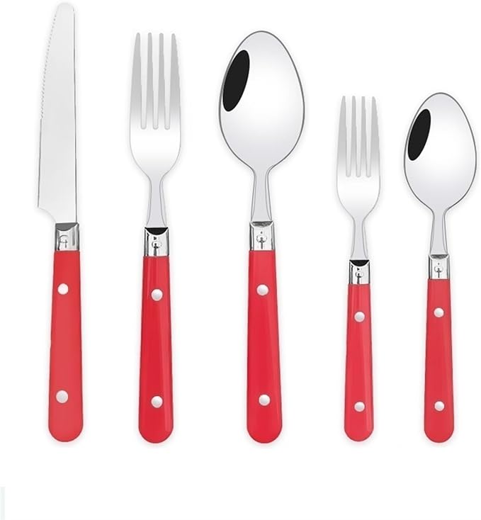 5/20/30-Piece Lightweight Stainless Steel Silverware Set for Everyday Use, Flatware Service for 1/4/6, Steak Knife Fork Spoon Dessert Tea Spoon Fruit Fork, Durable Reusable, Red
