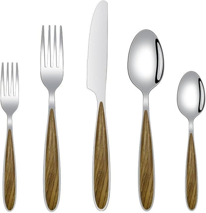 Stainless Steel Flatware serving set,Home Kitchen Eating Tableware Set,Dishwasher Safe,For Home Kitchen Restaurant Hote 5/20/30/40 Piece Stainless Steel Cutlery Steak Knife, Fork And Spoon Set Wood Gr