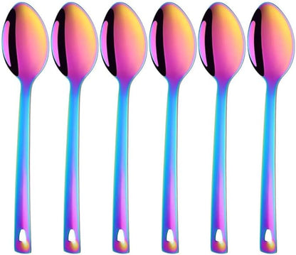 13-Inch Big Serving Spoons Set, TEHAHA Stainless Steel Long Handle Buffet Serving Spoons Set (6, Rainbow)
