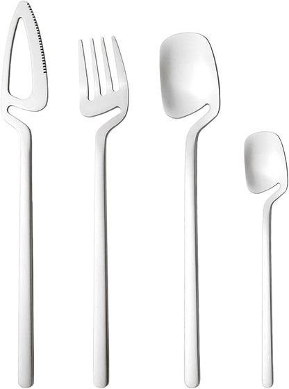 Hangable & Uinque Matte Silverware Flatware Set, 8-Pieces 18/10 Stainless Steel Cutlery Set Suitable For Family Couple Student Office Restaurant Party, Service for 2 (Silver)