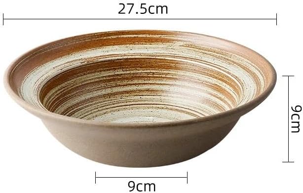SONGCHAO Party Supplies Dish Plate Ceramic Vegetable Salad Plate Round Retro Tableware Salad Bowls Dinner Plate Restaurant Creative Noodle Ramen Bowls Soup Basins Party Plates (Color : A 11 inch)