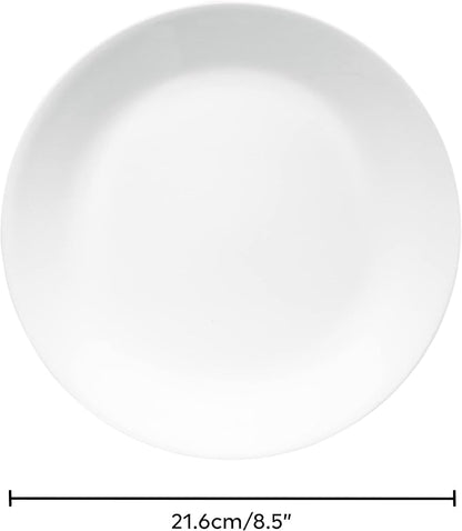 Corelle Vitrelle 4-Pieces 8.5" Glass Salad/Appetizer Plates Chip & Crack Resistant Glass Dinnerware Set Plates, Winter Frost White