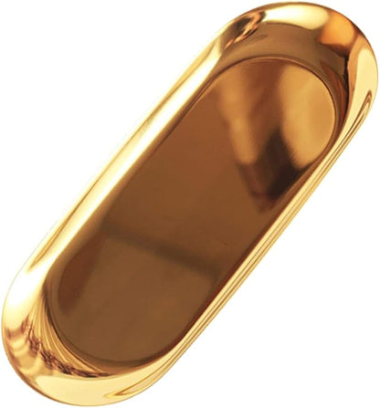 Nordic Style Large Oval Jewelry Tray and Snack Platter Elegant Metal Storage Organizer Golden Stainless Steel for Home and Vanity Use