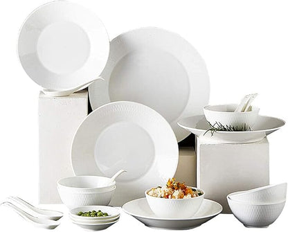 White Porcelain Dinnerware Set, Ceramic Plates and Bowls Sets, Vintage Round Dishes Set Dinner Plates for Kitchen/Dining, Service for 6