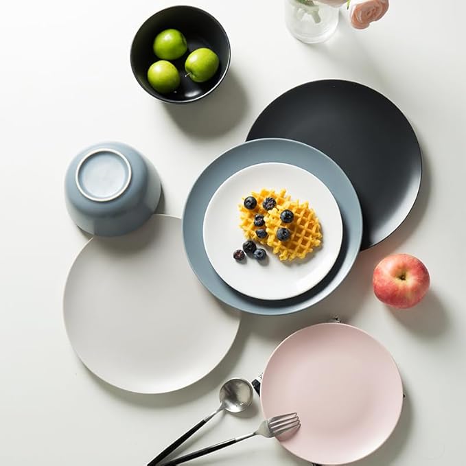 Plates Simple Ceramic Tableware Set Bowls and Plates Western Tableware Household Bowls and Plates Salad Bowls and Plates Dishes(E)