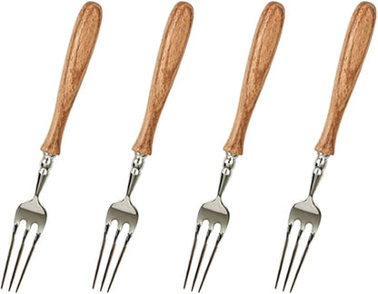 Small Dessert Forks, 18/8 Stainless Steel Cake Fork Fruit Fork With Wooden Handle, 5.9 Inches Tasting Appetizer Forks Set of 4, Mirror Finish