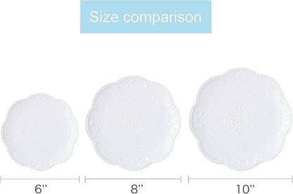 YBK Tech Elegant Round Embossed Lace Plate, Ceramic Serving Plate for Breakfast Afternoon Tea (White, 8-inch)