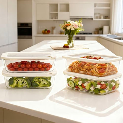 Glass Food Storage Containers with Glass Lids (‎Ivory White -4s)