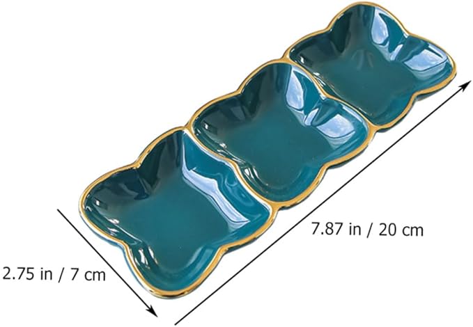 Amosfun Ceramic Three-Compartment Sauce Dish Divided Dipping Plate for Condiments Gold-Trimmed Tableware for BBQ Appetizers and Sauces