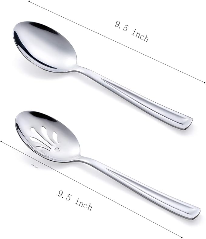 GoGeiLi Stainless Steel Serving Set, 3 Large Spoons and 3 Slotted Spoons, 9.5-inch Catering Set for Party, Banquet, Buffet, Dishwasher Safe