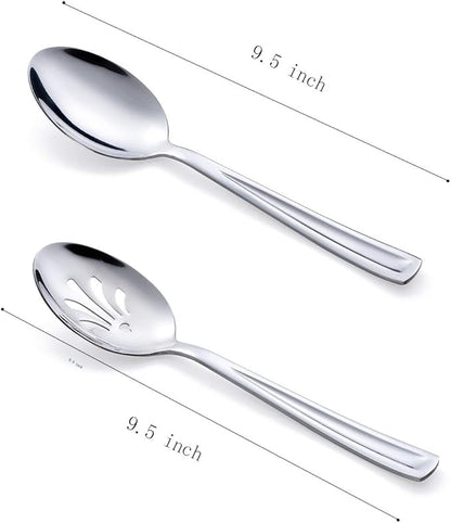 GoGeiLi Stainless Steel Serving Set, 3 Large Spoons and 3 Slotted Spoons, 9.5-inch Catering Set for Party, Banquet, Buffet, Dishwasher Safe