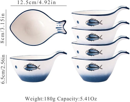 Appetizer Bowls 5.41Oz Sauce Dish Fish Shape Dip Bowl Set Ceramic Soy Sauce with Handle Sushi Dipping Bowls Ketchup Salad Appetizer Plates Serving Dishes Bowls(Set of 4) Salad Bowls ( Size : 4.92x3.15