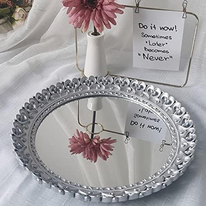 Hamphinee Crown Mirror Tray, Dresser Organizer, Decorative Perfume Mirror, Serving Tray, 12'X12, Silver