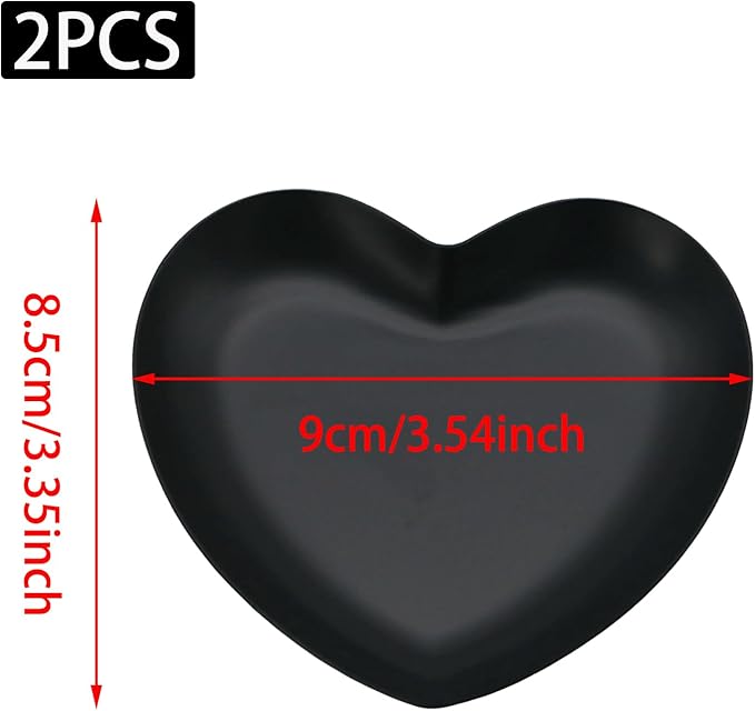 PINE & LINEN 2pcs Black Jewelry Dish,3.5inch Stainless Steel Heart Trinket Tray Decorative Plate,Small Serving Tray for Home Decor/Decor Enthusiasts