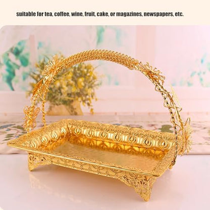 Coffee Serving Tray, Vintage Turkish Tea Coffee Serving Tray Decorative Trays Zinc Alloy Elegant Metal Serving Tray for Home Cafe