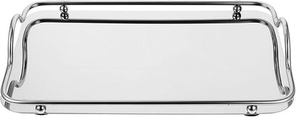 Rectangular Stainless Steel Serving Tray with Handles Small Silver Mirror Finish Food Tray for Beverage and Dinner 1pcs Sturdy for Household and Entertaining