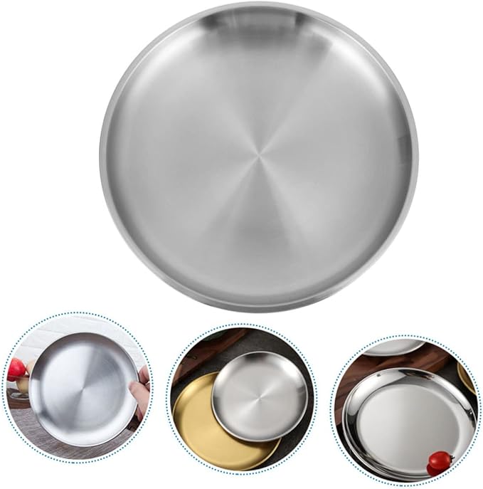 ABOOFAN 1Pc Thickened Round Stainless Steel Tray for Food Serving Stylish Fruit and Cake Plate Round Plate for Home Restaurant and Bakery Use