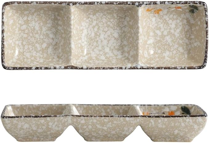 Salad plate Soy Sauce Dish Ceramic Sauce Dish 3 Compartment Appetizer Serving Tray Rectangular Divided Dip Bowls for Sushi Ketchup Dessert Appetizer Seasoning Dishes Plastic plate ( Size : 8.27x2.83x1