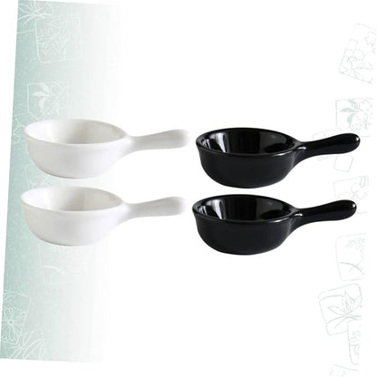 LIFKOME Mini Ceramic Dipping Dish Set Handle Japanese Style Snack and Sauce Plates 4-Piece Appetizer Serving Tray for Fruits and Seasonings