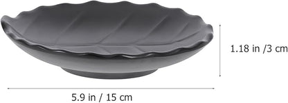 Happyyami Leaf Pattern Snack Plate Black Appetizer Plate Ceramic Dessert Dish for Household Kitchen Dining and Side Dishes