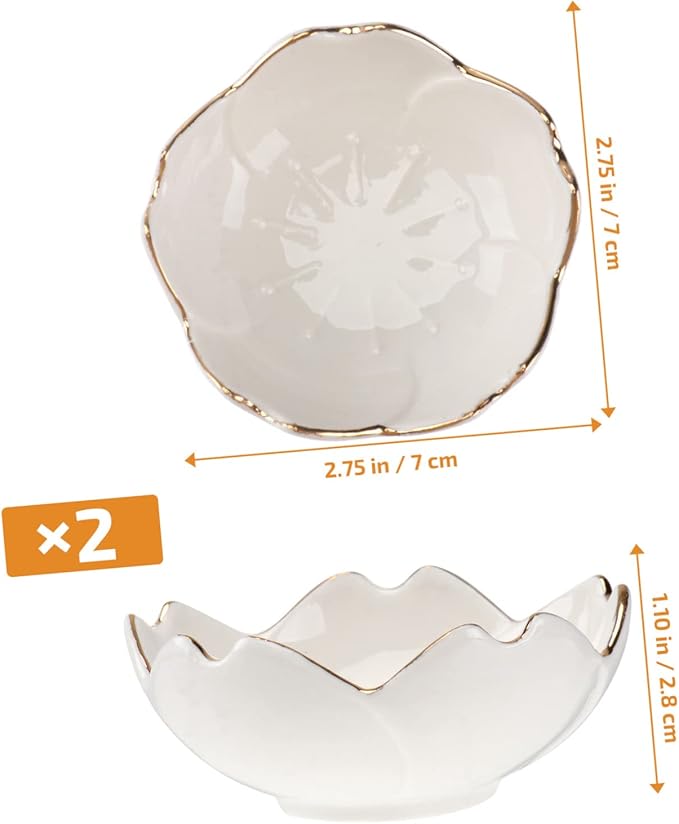 Generic 2pcs Sauce Dish Tea Bag Holder Dish Flower Seasoning Small Dipping Bowls Spice Dishes Fruit Containers Japanese Side Dish Appetizer Sushi Dipping Bowl Round Child White Organizer, 7X7X2.8cm