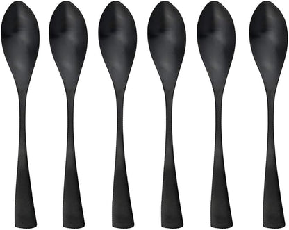 Matte Finish Matte Polishing Black 18/10 Stainless Steel, Single Serving Flatware Silverware cutlery utensils Set,set of 6 Dinner Spoon